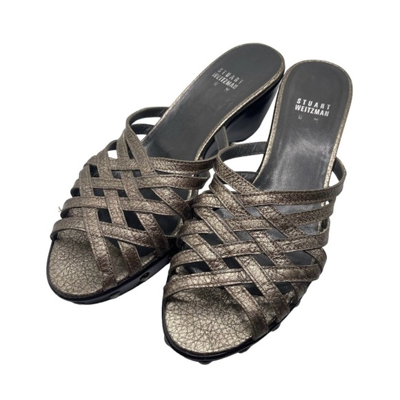 Stuart Weitzman Sandals Women's 8 US Metallic Gold Brown Leather Studded Vintage - Picture 6 of 10